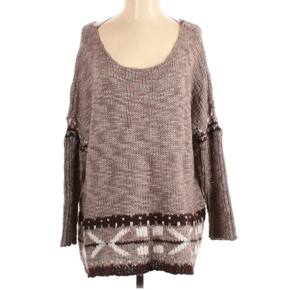 Free People Oversized Slouchy Mohair Wool Fair Isle Sweater XS